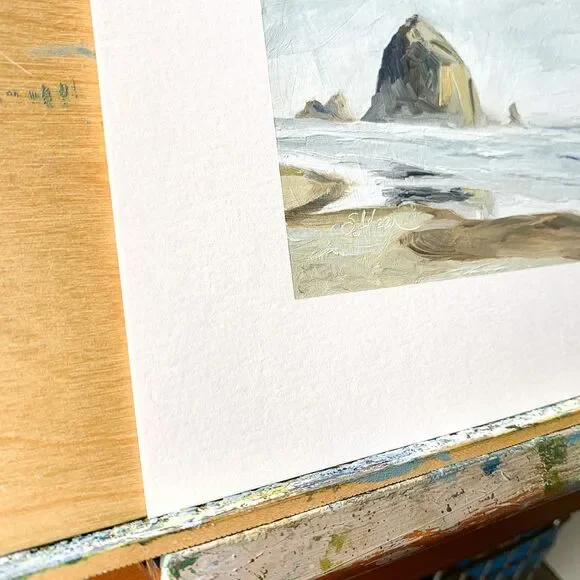 8x8 PNW Original Oil Painting Oregon Cannon Beach Seascape Coastal Calm Signed - Picture 3 of 7